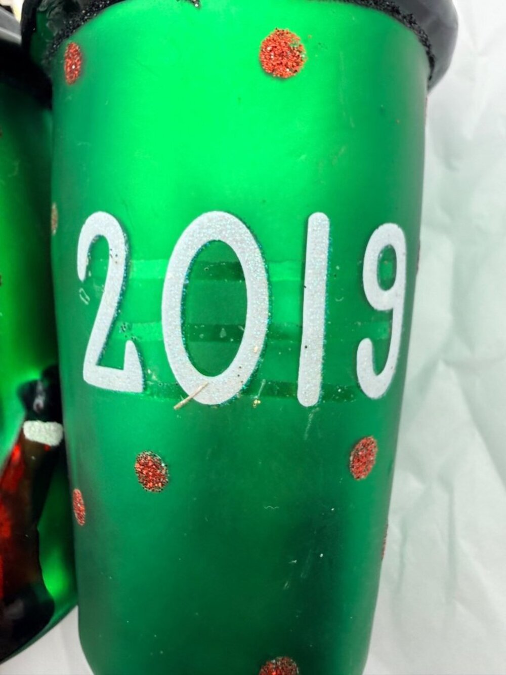 Macy's Glass Ornaments Holiday Lane 2019 Santa Christmas Green Coffee Cup -2 - Picture 4 of 9